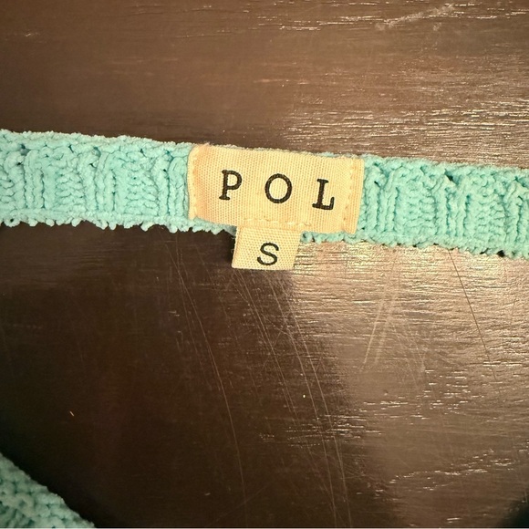 POL Cable Knit Sweater Women’s Small Open Back Tie Green Boho Colorful Pocket - Picture 6 of 10